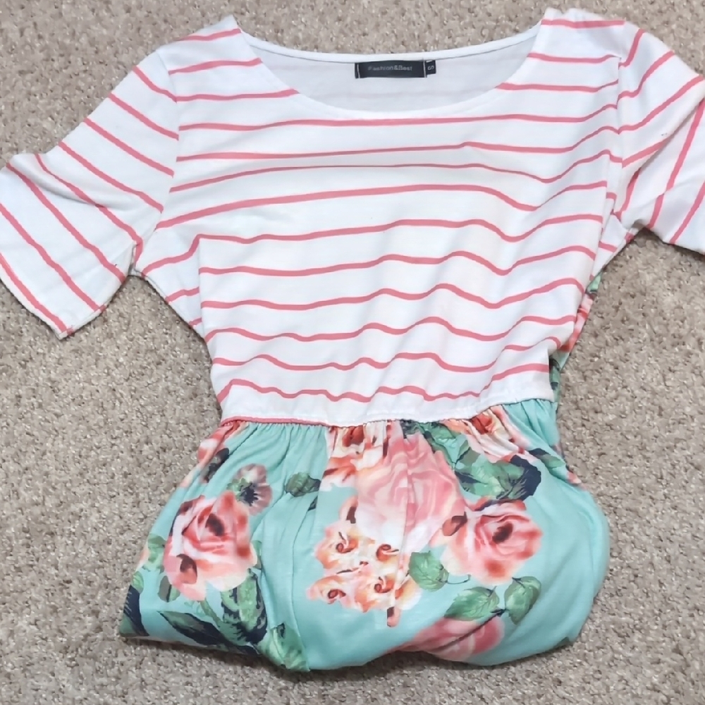 Pink Striped and Floral Maxi Dress